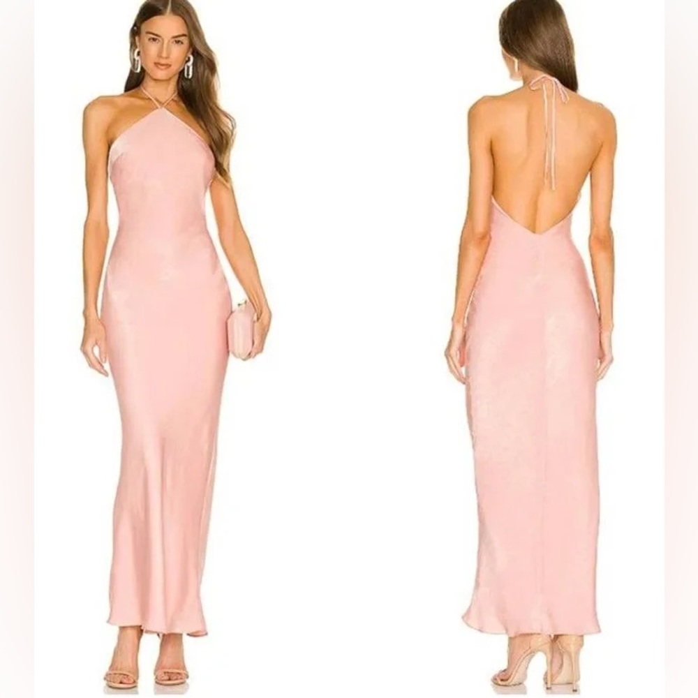 Michael Costello x Revolve Millie Silky Satin Halter Dress Gown